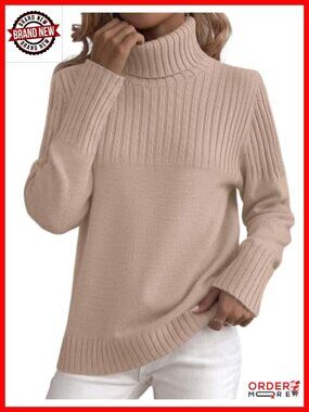 Ribbed Turtleneck Knit Pullover Sweater Casual Layering Top